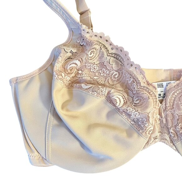 Glamorise 42F Wonderwire Lace Bra Underwire No Padding Unpadded Lace Nude - Picture 2 of 8